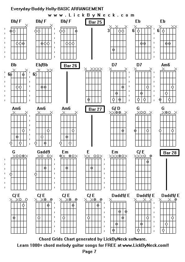 Chord Grids Chart of chord melody fingerstyle guitar song-Everyday-Buddy Holly-BASIC ARRANGEMENT,generated by LickByNeck software.